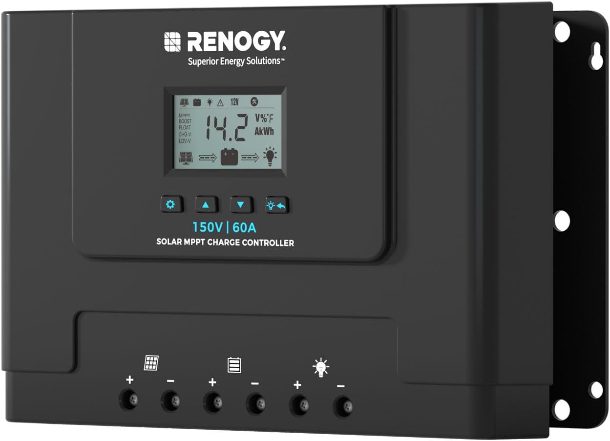 Renogy 60A MPPT Solar Charge Controller 12V/24V/36V/48V Auto, 150V Maximum Solar Input, Compatible with Lithium AGM Gel Ba...