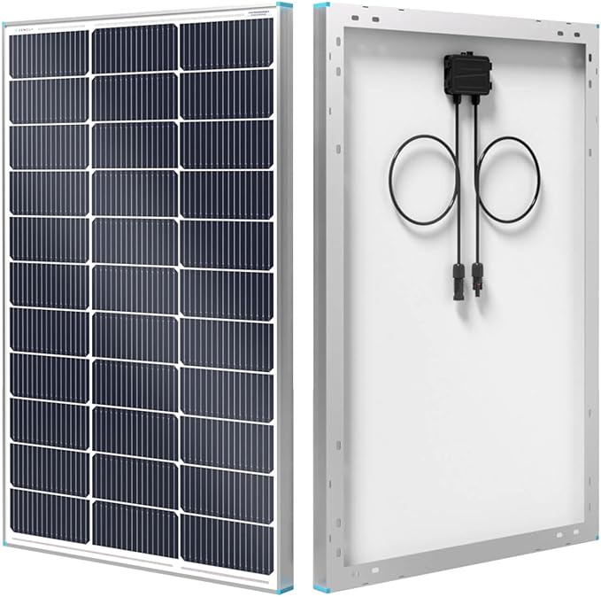 Renogy Solar Panel 100 Watt 12 Volt, High-Efficiency Monocrystalline PV Module Power Charger for RV Marine Rooftop Farm Battery and Other Off-Grid Applications, RNG-100D-SS, Single