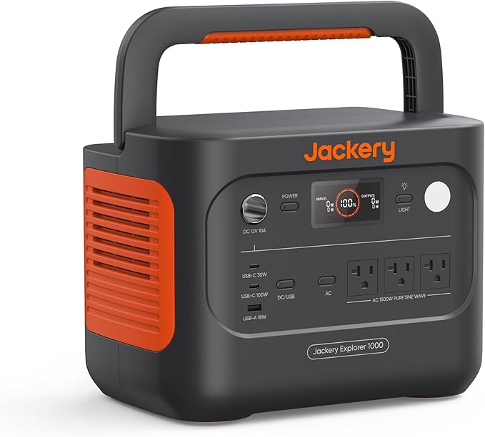Jackery Explorer 1000 v2 Portable Power Station,1070Wh LiFePO4 Battery,1500W AC/100W USB-C Output, 1 Hr Fast Charge, Solar Generator for Camping,Emergency, RV, Off-Grid Living(Sola