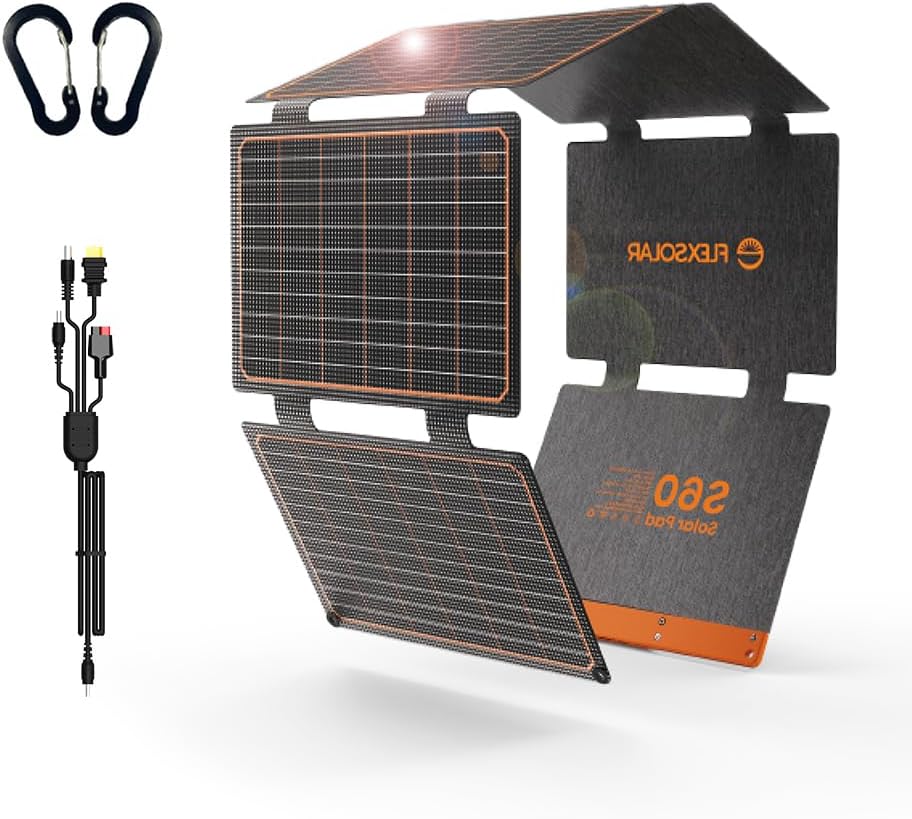 FlexSolar 60W Portable Solar Panels Chargers with PD3.0 USB-C,QC3.0 USB-A and DC Outputs Foldable IP67 Waterproof Power Em...