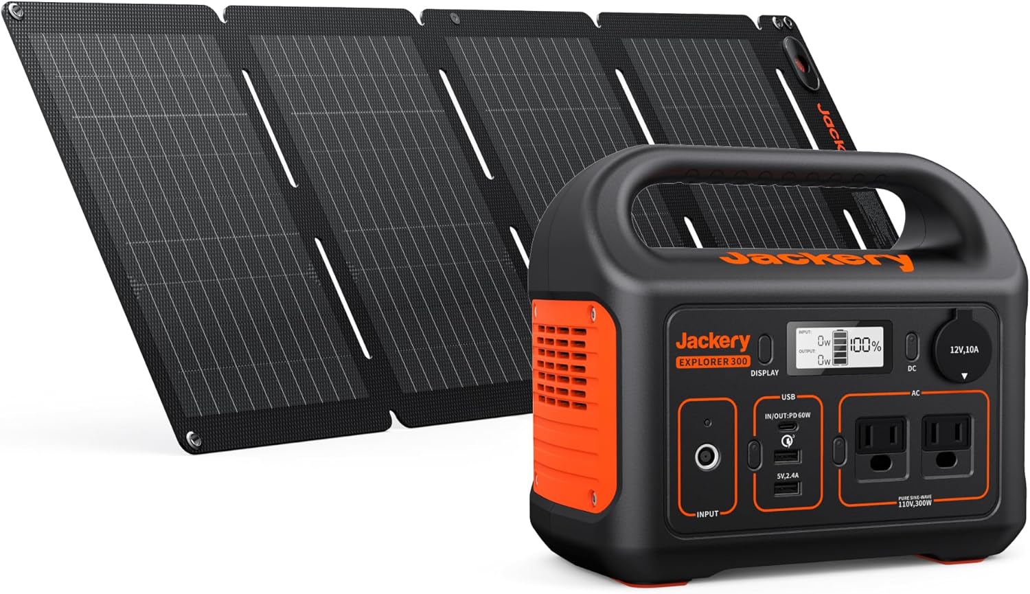 Jackery Solar Generator 300, 292Wh Power Station with 40W Solar Panel, 300W Pure Sine Wave AC Outlet for RV Outdoors Campi...