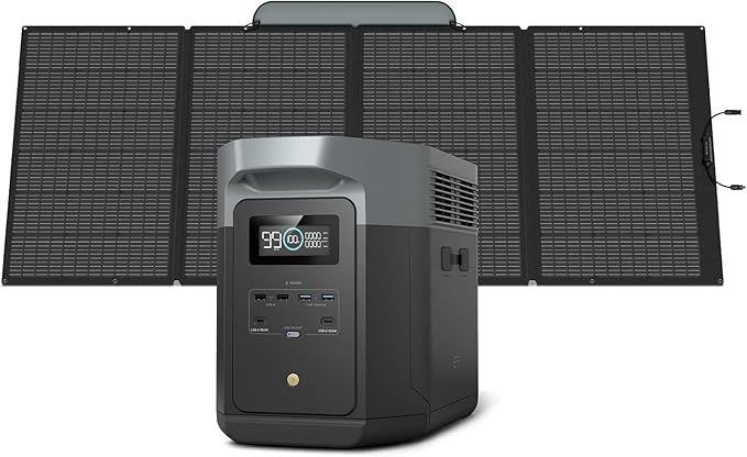 EF ECOFLOW Solar Generator DELTA 2 Max 2048Wh With 400W Solar Panel, LFP Battery Portable Power Station Up to 3400W AC Output Fast Charging 0-80% in 43 Min solar powered generator 