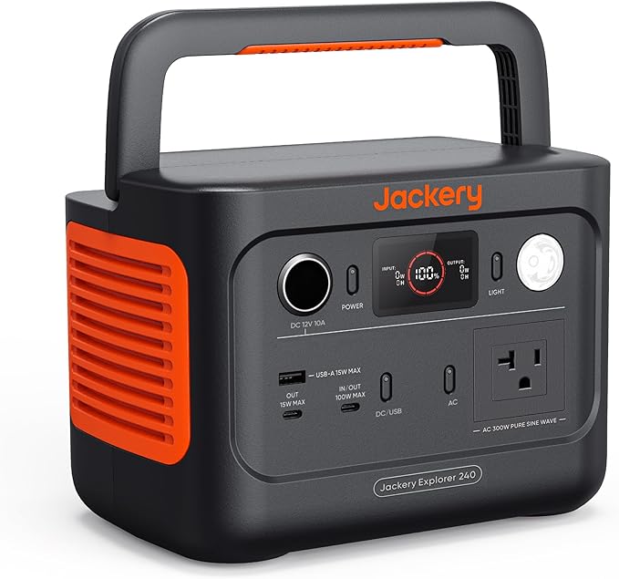 Jackery Explorer 240 v2 Portable Power Station, 256Wh LiFePO4 Battery with 300W AC/100W USB-C Output, 1Hr Fast Charging, Versatile Scenarios-Outdoor/Camping/RV/Travel/Emergency Bac