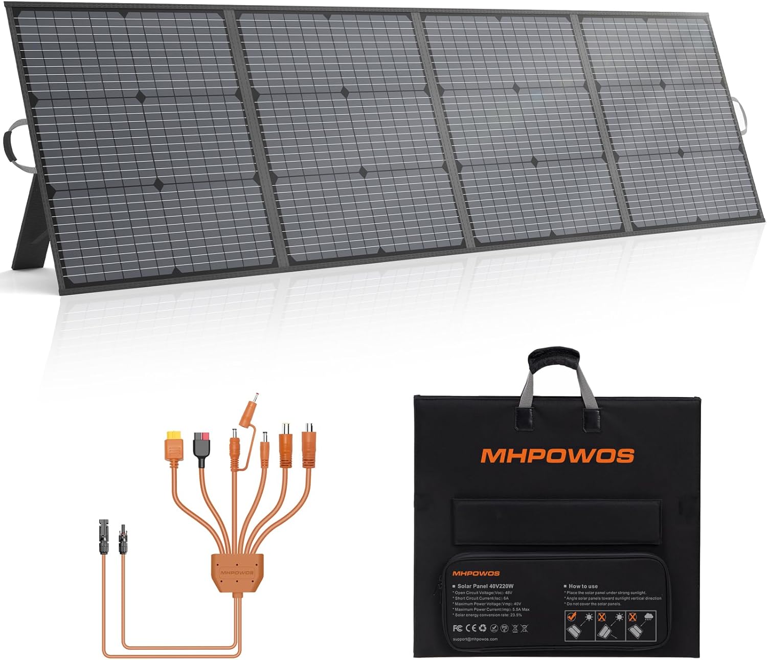 Portable Solar Panel 220W 40V Monocrystalline Foldable Solar Panels Charger Power Backup, IP67 Waterproof Durable for Powe...