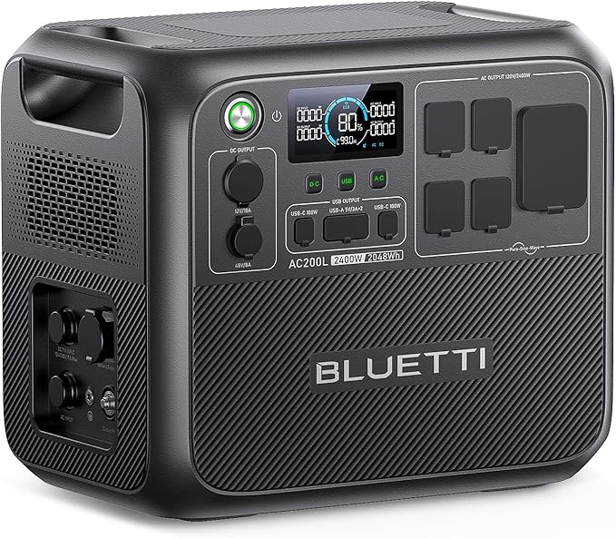 BLUETTI AC200L Portable Power Station, 2048Wh LiFePO4 Battery Backup, Expandable to 8192Wh w/ 4 2400W AC Outlets (3600W Power Lifting), 30A RV Output, Solar Generator for Camping, 