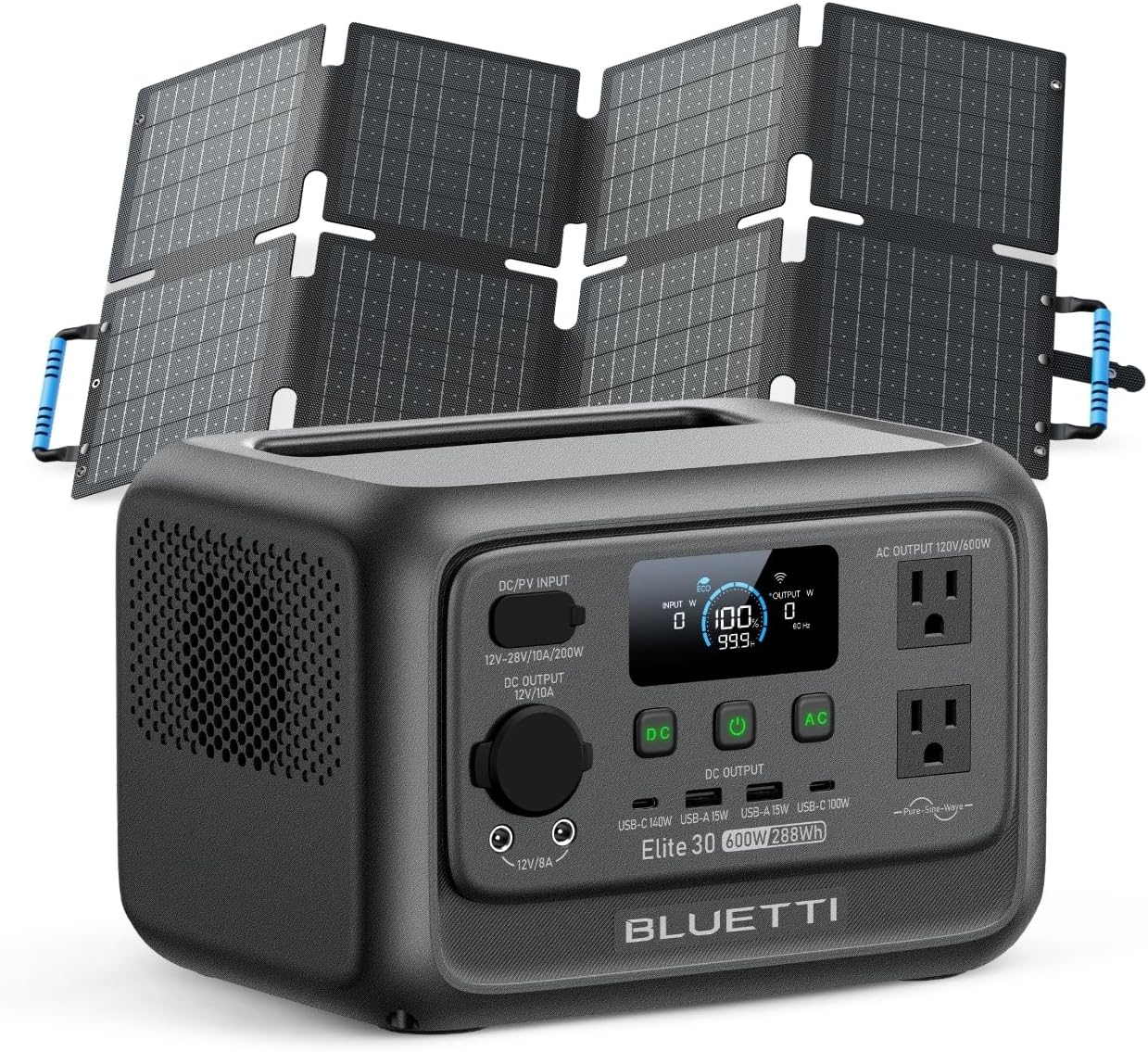 BLUETTI Solar Generator Elite 30 V2 with 60W Solar Panel (Ships Separately), 288Wh LiFePO4 Portable Power Station, 600W AC...