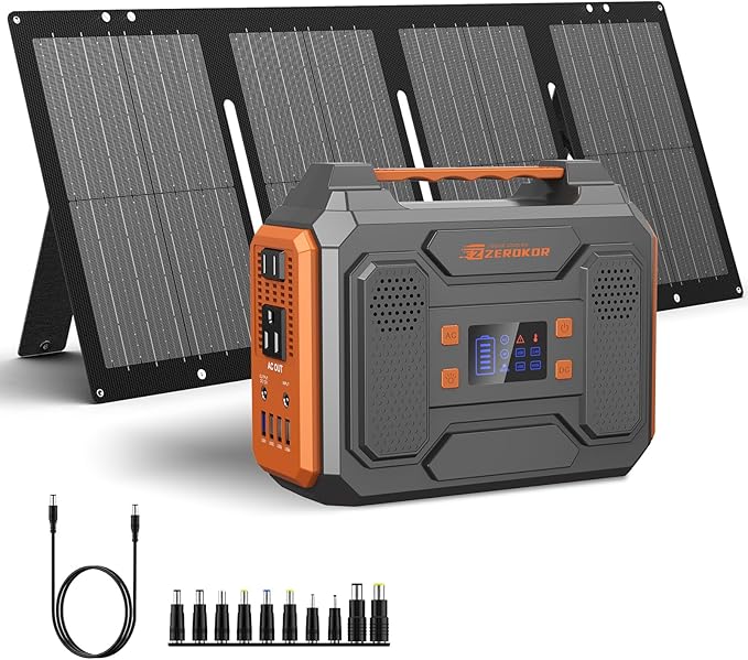 Portable Solar Generator, 300W Portable Power Station with Foldable 60W Solar Panel,110V Pure Sine Wave 280Wh Battery Power Pack with USB DC AC Outlet for Camping Smart Devices RV 