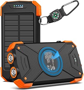 BLAVOR Solar Power Bank 10,000mAh, Portable Wireless Charger, 20W Fast Charging External B