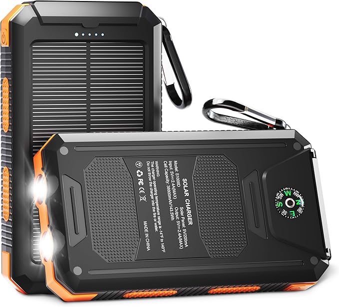 YELOMIN 38800mAh Solar Power Bank, Portable Charger USB-C Fast Charging Compatible with iPhone Samsung, Dual LED Flashlight Battery Pack, 3 Output Backup Charger for Camping Hiking