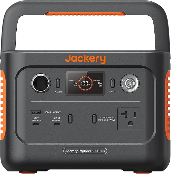 Jackery Explorer 300 Plus Portable Power Station, 288Wh Backup LiFePO4 Battery, 300W AC Outlet, 3.75 KG Solar Generator for RV, Outdoors, Camping, Traveling, and Emergencies (Solar